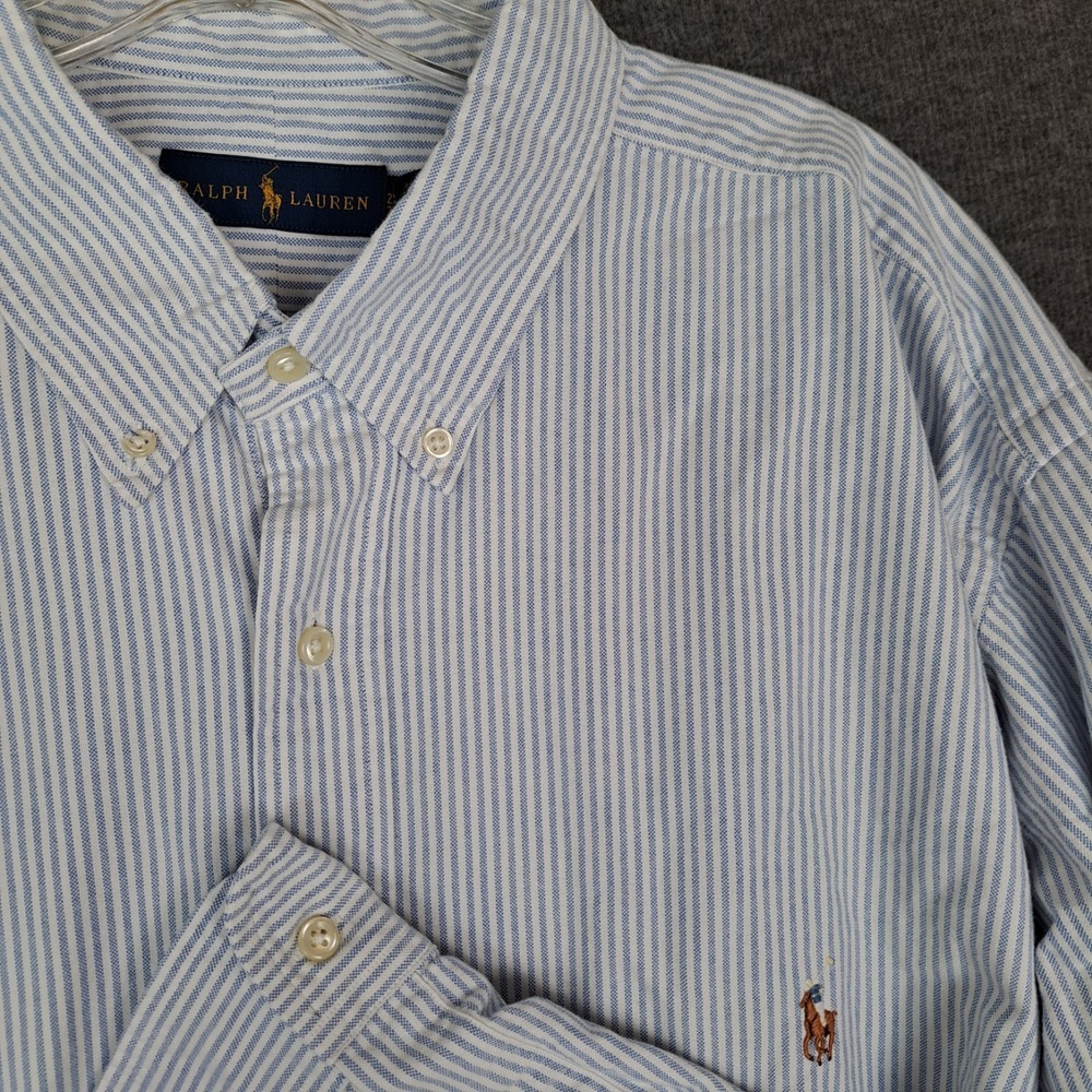 RALPH LAUREN Men's 2XB Big‎ Blue Stripe Button Up Shirt Long Sleeved Flesh Pony